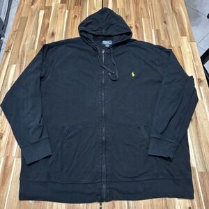 Polo Ralph Lauren Hoodie Mens 2XL Black Full Zip Hooded Drawstring Pony *READ